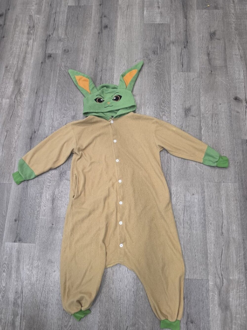 Baby Yoda Fleece Pajamas With Hood & Ear Design Buttons Pockets Size small adult